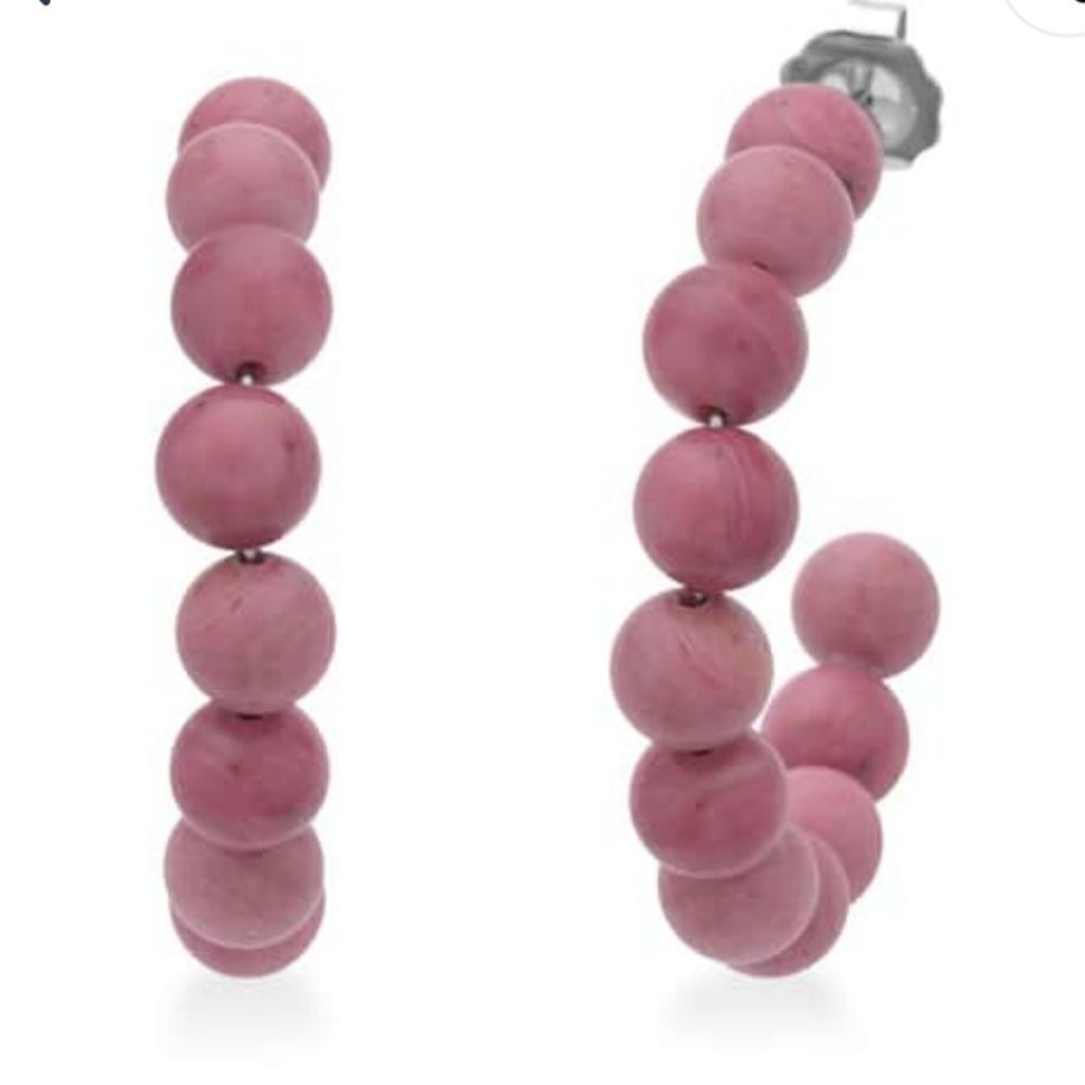 Rhodochrosite Beaded J-hoop Earrings